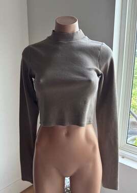 TANlines 100% Cotton Ribbed Mock Neck Long Sleeve Top in Taupe